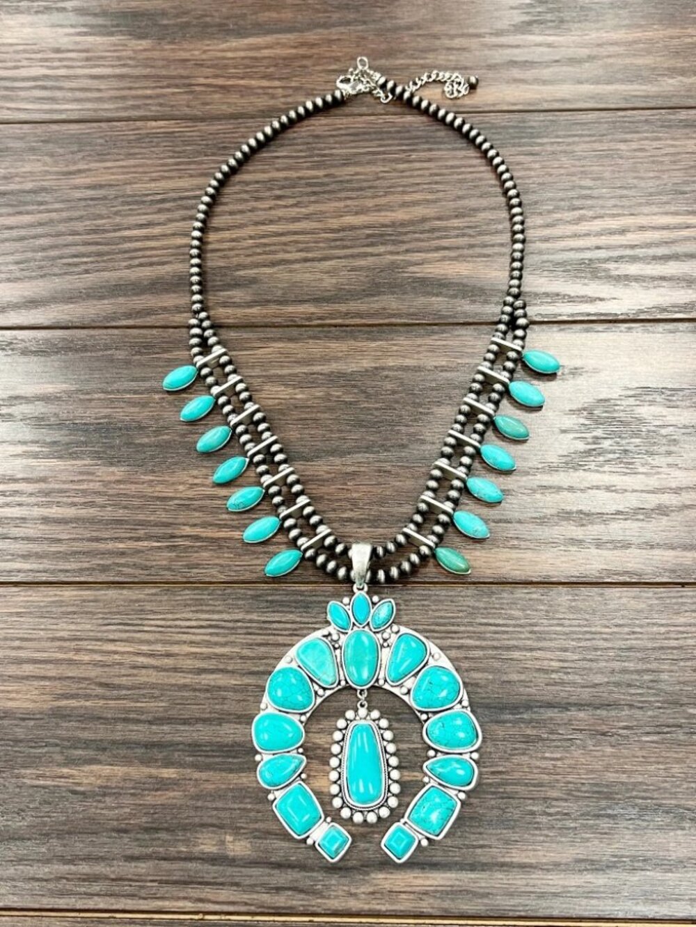 Full Squash Blossom Turquoise Statement Handmade Necklace Western Cowgirl Boho